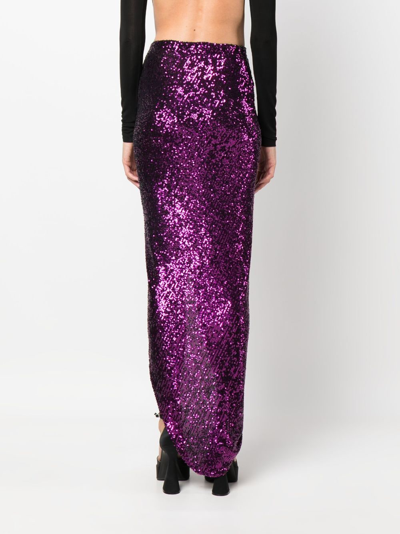Shop Nervi High-waisted Sequin-embellished Skirt In Purple