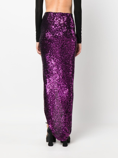 Nervi Sequined Purple Midi Skirt With Front Knot In Purple