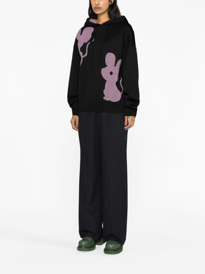 Jw Anderson Mouse Intarsia-knit Hoodie In Black