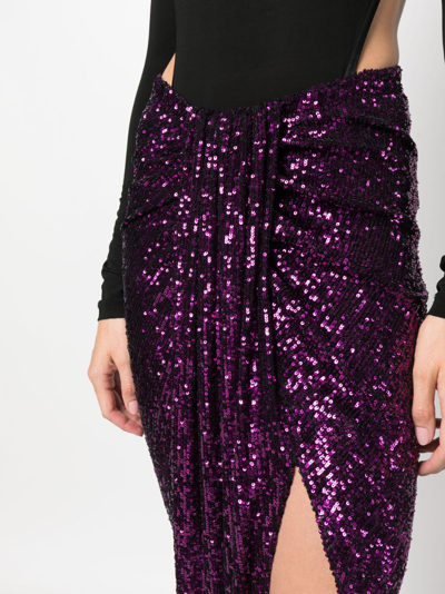 Nervi Sequined Purple Midi Skirt With Front Knot In Purple