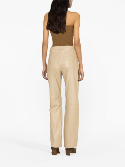 Shop Remain High-waisted Leather Trousers In Neutrals