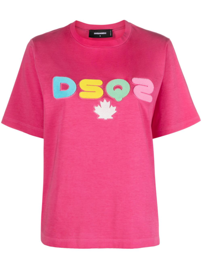 Shop Dsquared2 Dsq2-print Cotton T-shirt In Pink