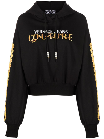 Shop Versace Jeans Couture Logo Couture-print Hoodie In Black