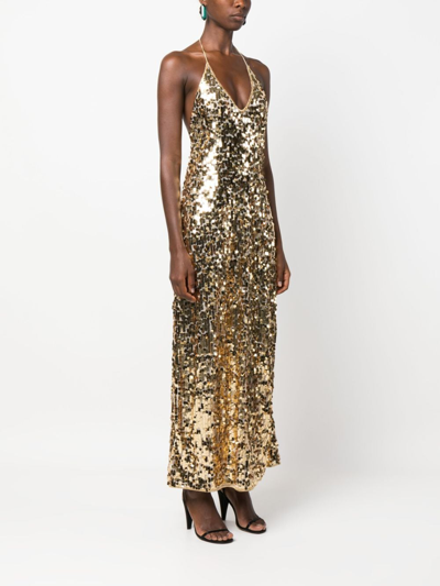 Shop Oseree Sequinned Tulle Halterneck Dress In Gold