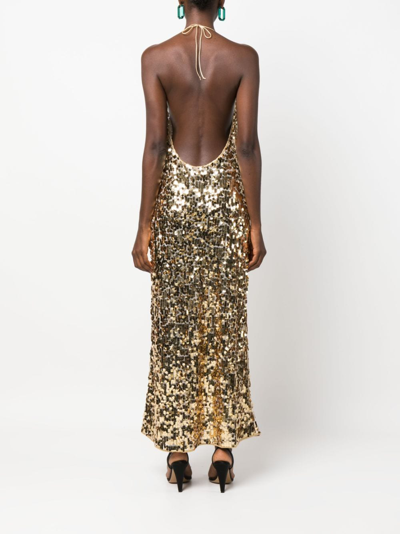 Shop Oseree Sequinned Tulle Halterneck Dress In Gold