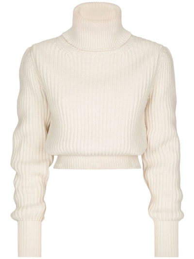 Shop Dolce & Gabbana Ribbed-knit Roll-neck Jumper In White