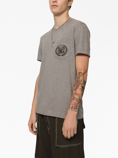 Shop Dolce & Gabbana Embroidered-logo Cotton T-shirt In Grey