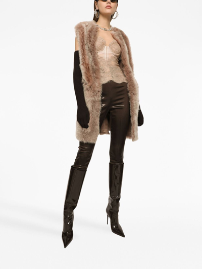 Dolce & Gabbana Logo-waistband Satin Leggings In Brown