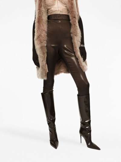 Dolce & Gabbana Logo-waistband Satin Leggings In Brown
