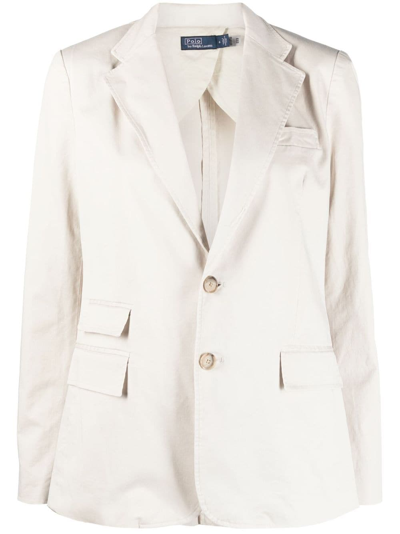 Shop Polo Ralph Lauren Single-breasted Cotton Blazer In White