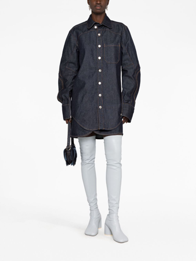 Shop Coperni Moto Oversized Denim Shirt In Blue