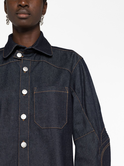 Shop Coperni Moto Oversized Denim Shirt In Blue