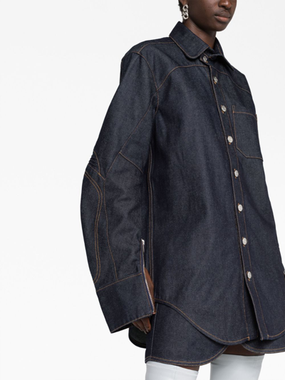 Shop Coperni Moto Oversized Denim Shirt In Blue