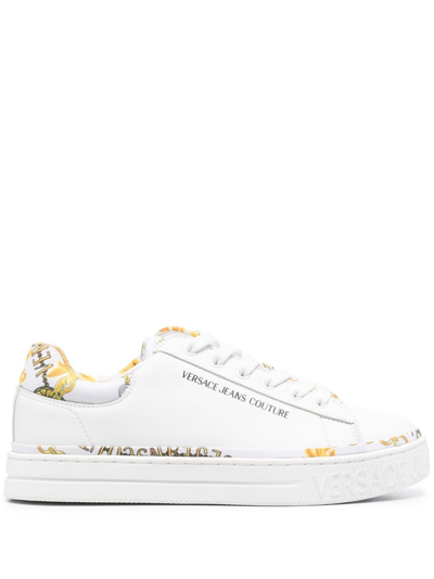 Shop Versace Jeans Couture Logo-print Leather Sneakers In White