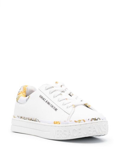 Shop Versace Jeans Couture Logo-print Leather Sneakers In White