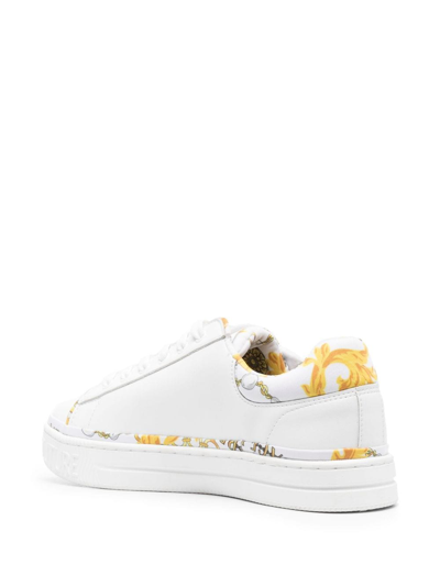 Shop Versace Jeans Couture Logo-print Leather Sneakers In White