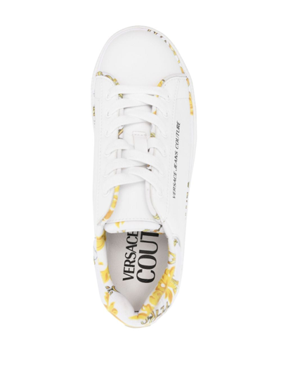 Shop Versace Jeans Couture Logo-print Leather Sneakers In White