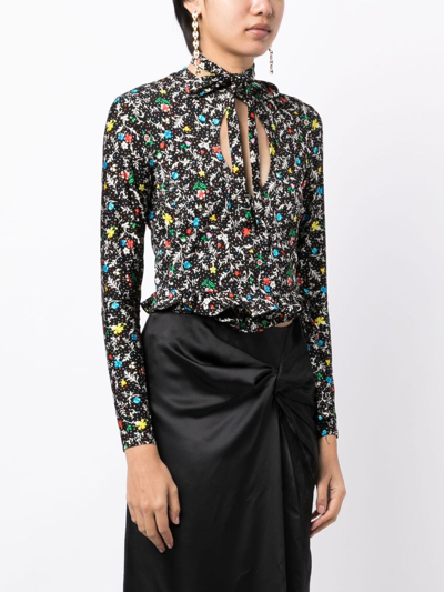 Shop Rabanne Floral-print Cut-out Top In Black