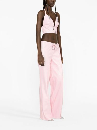 Shop Rotate Birger Christensen Lace-up Wide-leg Trousers In Pink