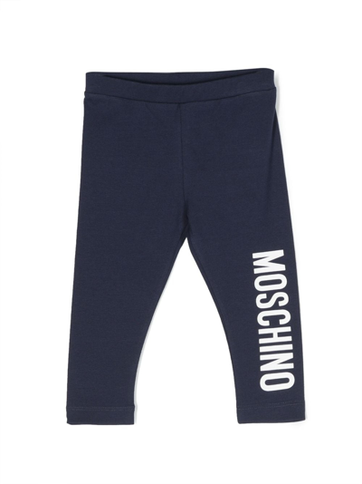 Shop Moschino Logo-print Cotton Leggings In Blue