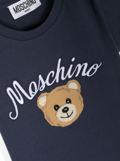 Shop Moschino Logo-embroidered Cotton T-shirt In Blue