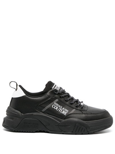 Shop Versace Jeans Couture Logo-print Lace-up Sneakers In Black