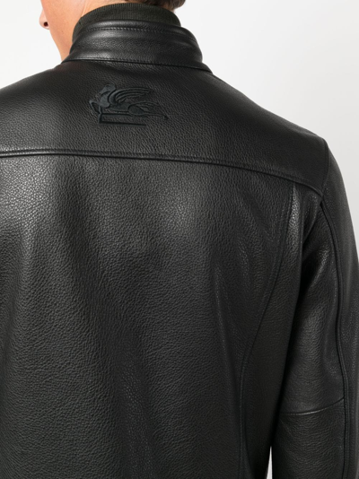Shop Etro Leather Biker Jacket In Black