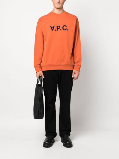 Apc Eliot Flocked-logo Cotton Sweatshirt In Orange