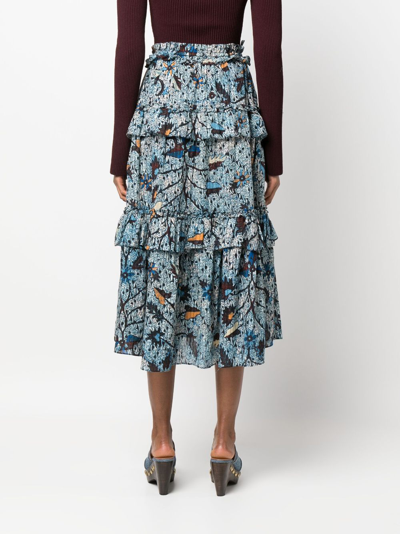Shop Ulla Johnson Josette High-waisted Ruffled Skirt In Blue