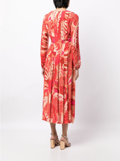 Shop Rixo London Camellia Patterned-jacquard Midi Dress In Red