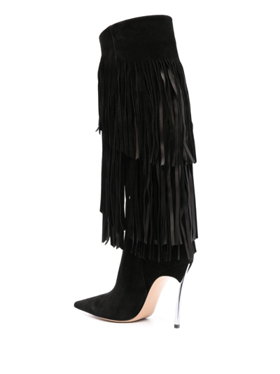 Shop Casadei Cassidy 110mm Fringed Suede Boots In Black
