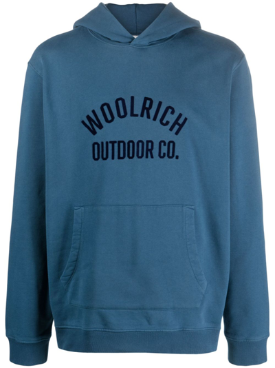 Shop Woolrich Logo-print Cotton Hoodie In Blue
