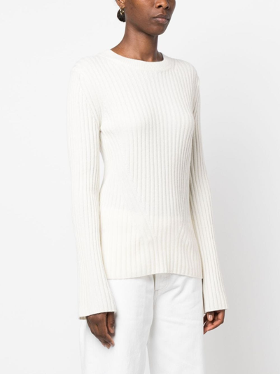 Closed Ribbed-knit Long-sleeve Top In Neutrals