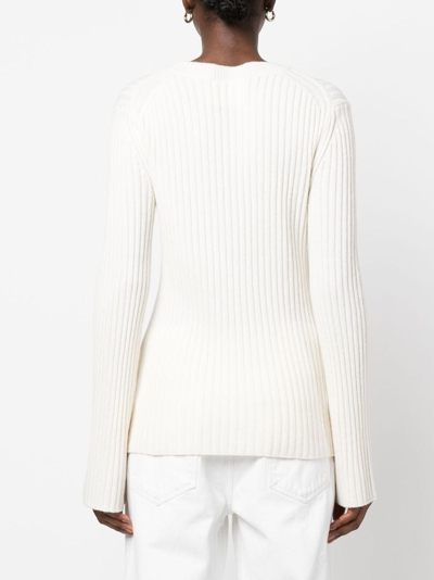 Shop Closed Rib-knit Long-sleeve Top In Neutrals
