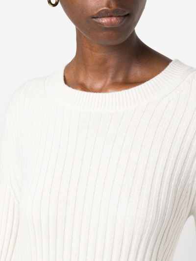 Closed Ribbed-knit Long-sleeve Top In Neutrals