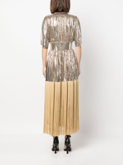 Shop Rabanne Fringed Chainmail Dress In Gold