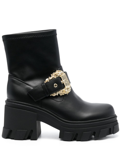 Shop Versace Jeans Couture 75mm Decorative-buckle Boots In Black