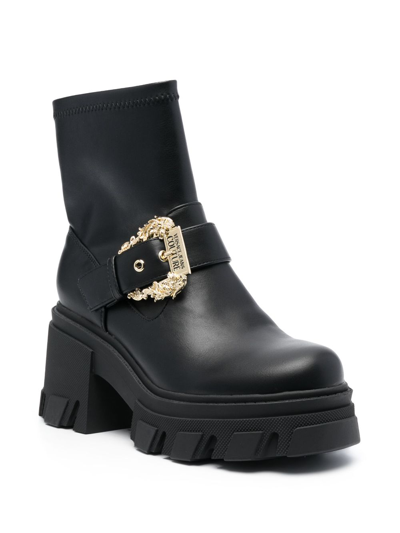 Shop Versace Jeans Couture 75mm Decorative-buckle Boots In Black