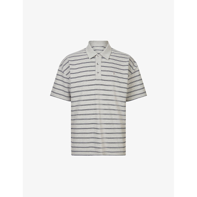 Shop Allsaints Mens Grey Marl Hayden Striped Oversized Organic-cotton Polo Shirt
