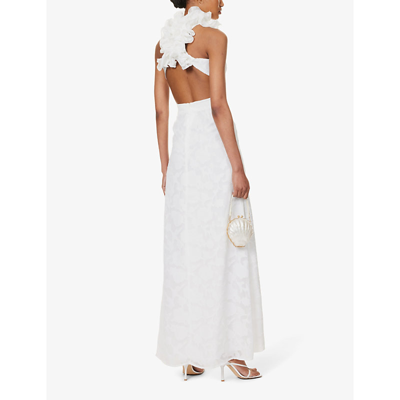 Shop Six Stories Women's White Ruffled-shoulder Cut-out Stretch-woven Maxi Dress