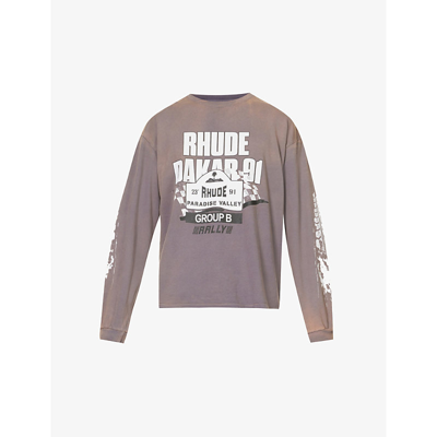Shop Rhude Men's Vintage Grey Dakar Graphic-print Cotton-jersey T-shirt