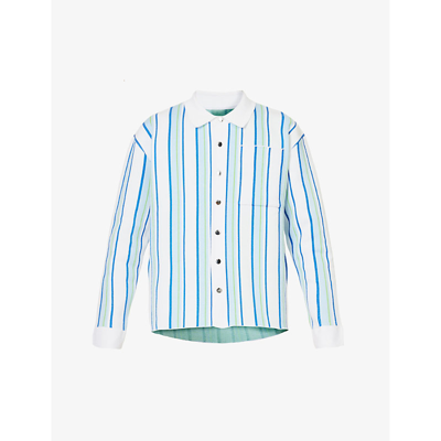 Shop Jacquemus La Chemise Maille Striped Boxy-fit Cotton-blend Polo Shirt In Multi-white