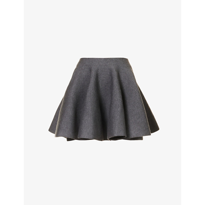 Shop Alaïa Alaia Women's Gris Fonce Ribbed Flared Mid-rise Wool-blend Mini Skirt
