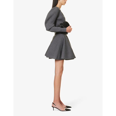 Shop Alaïa Alaia Women's Gris Fonce Ribbed Flared Mid-rise Wool-blend Mini Skirt