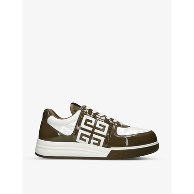 Shop Givenchy G4 Brand-embellished Leather Low-top Trainers In Khaki