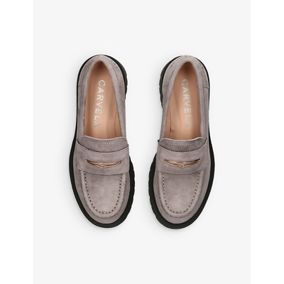 Shop Carvela Women's Grey Stomper 2 Strap-detail Suede-leather Loafers