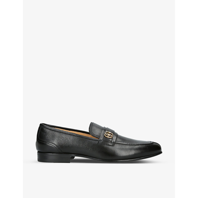 Shop Bally Mens Black Sadei Gold-tone-hardware Leather Loafers