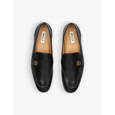 Shop Bally Mens Black Sadei Gold-tone-hardware Leather Loafers