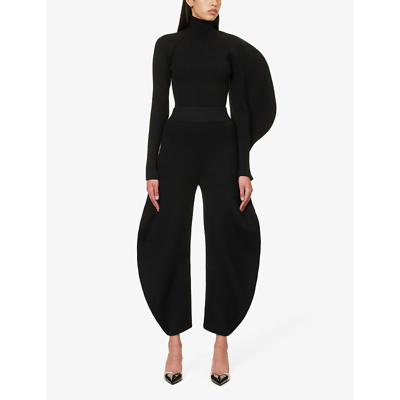Shop Alaïa Alaia Women's Noir Alaia Wide-leg High-rise Wool-blend Knitted Trousers