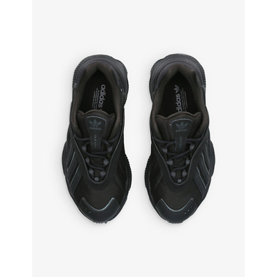 Shop Adidas Originals Adidas Boys Black Kids Oztral J Logo-patch Mesh And Leather Low-top Trainers 9-10 Years